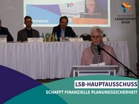 LSB-Präsidentin Silke Renk-Lange erläutert im Rahmen der Veranstaltung die Arbeitsschwerpunkte des Jahres 2023.
