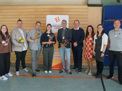Neugewählter Vorstand der Landessportjugend zusammen mit Ines Kramer (Finanzvorständin LSB) und Michael Rehschuh (LSB Präsidium)