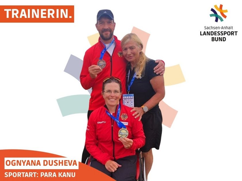 Das Bild zeigt Ognyana Dusheva mit ihren Athleten.
